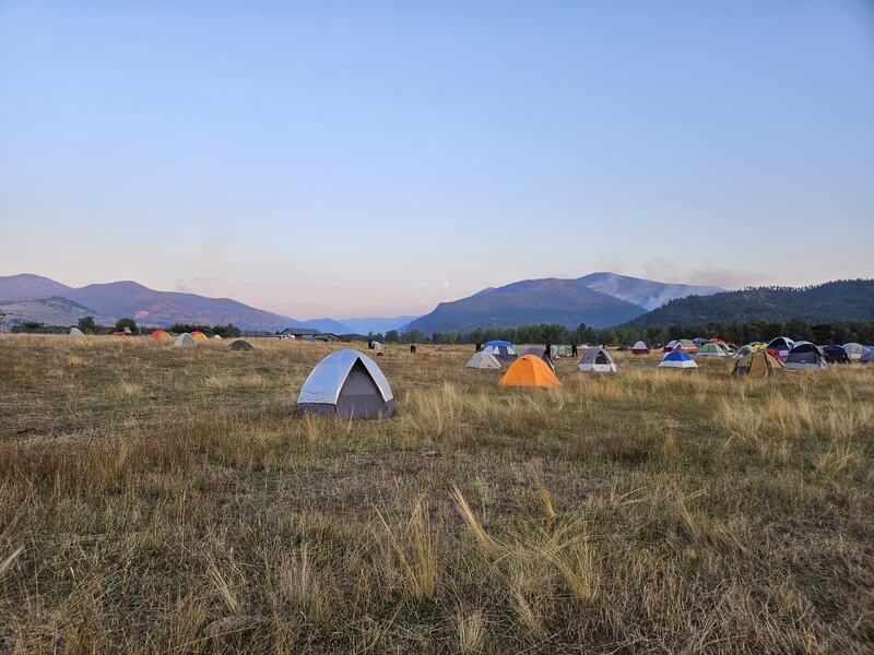 Tents at the River Road East Fire incident command post, Montana, 2023